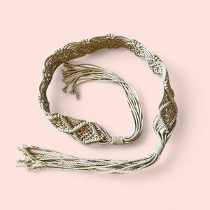 Cream Macrame Woven Waist Belt w/ Tassels